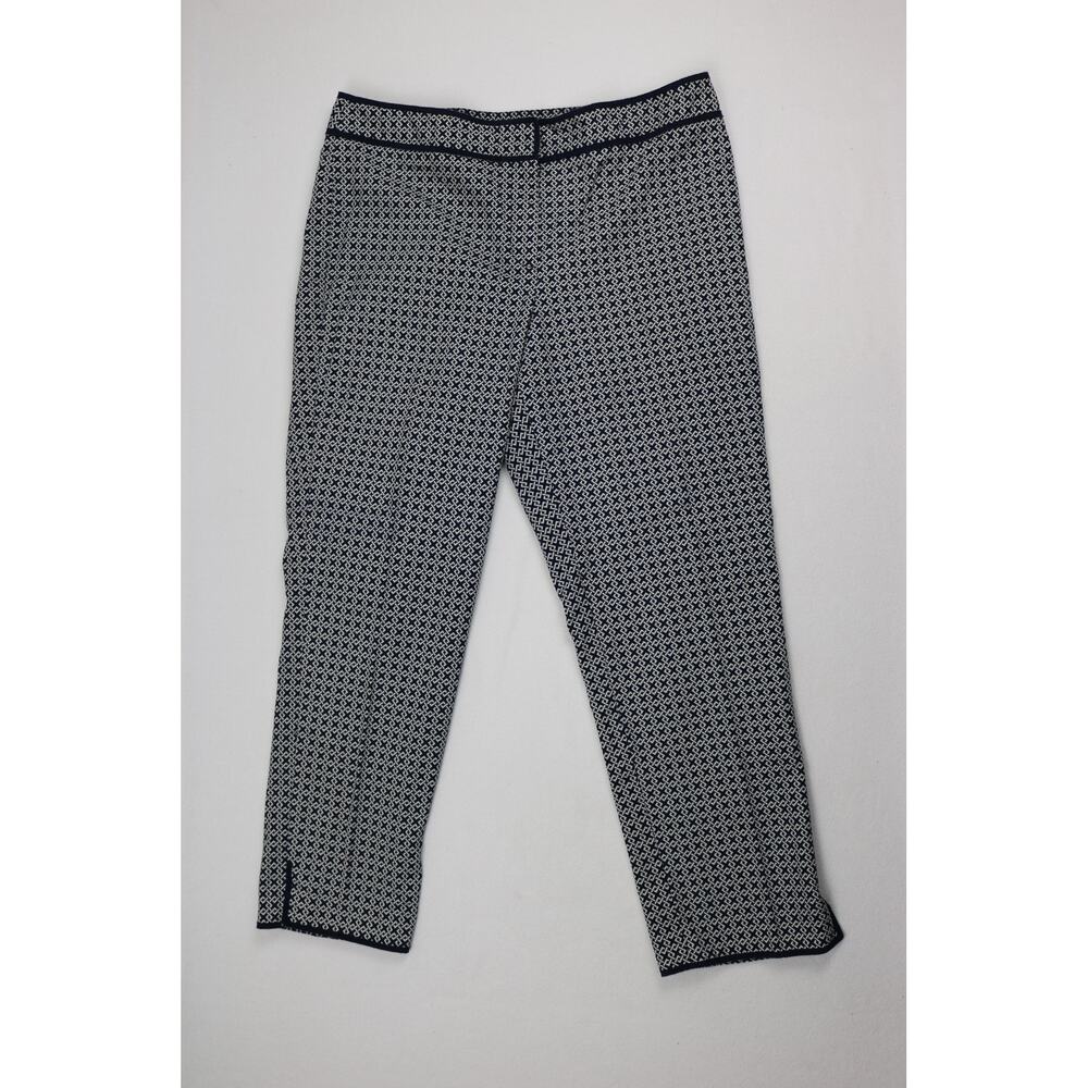 Talbots Womens 14 Ankle Pants Blue Black Geometric Houndstooth Stretch Trousers